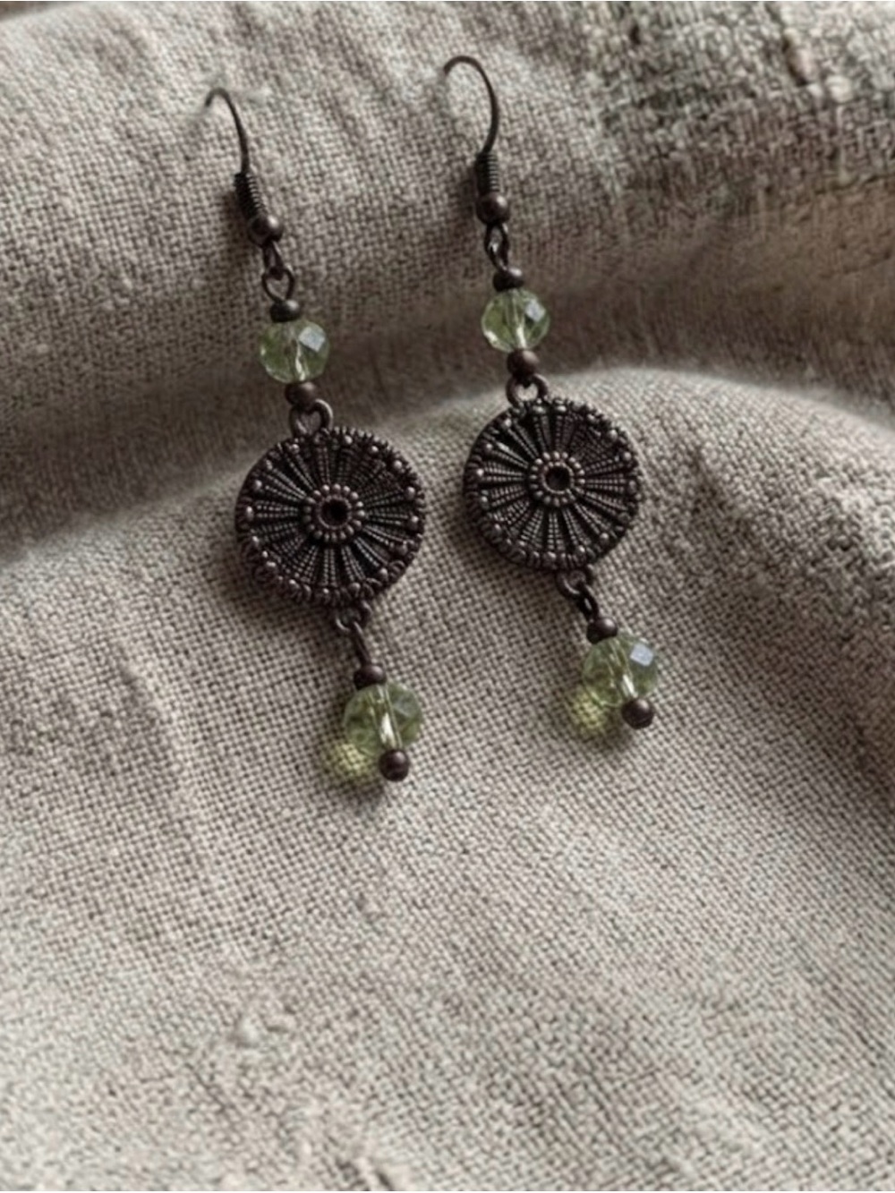 Bohemian Rustic  Green Dangle Earrings
